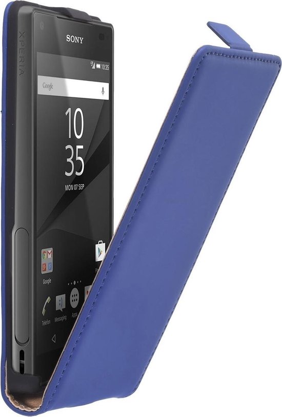 Omgekeerd Glimlach Kerel Blauw lederen flip case Sony Xperia Z5 Compact cover hoesje | bol.com