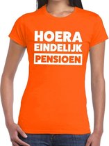 Hoera eindelijk pensioen t-shirt oranje dames S