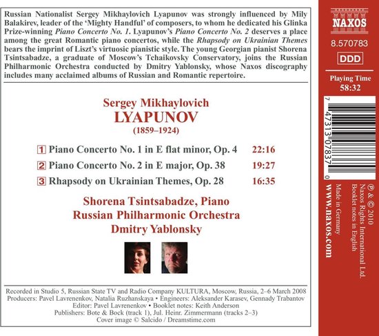 Shorena Tsintsabadze, Russian Philharmonic Orchestra, Dmitry Yablonsky - Lyapunov: Piano Concerto No.1 & 2 | Rhapsody On Ukrainian Themes (CD)