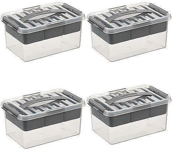 Boîtes De Rangement Sunware Q-Line 12 Litres - Lot De 6, 400x300x140 Mm, Argent/Noir, Empilables