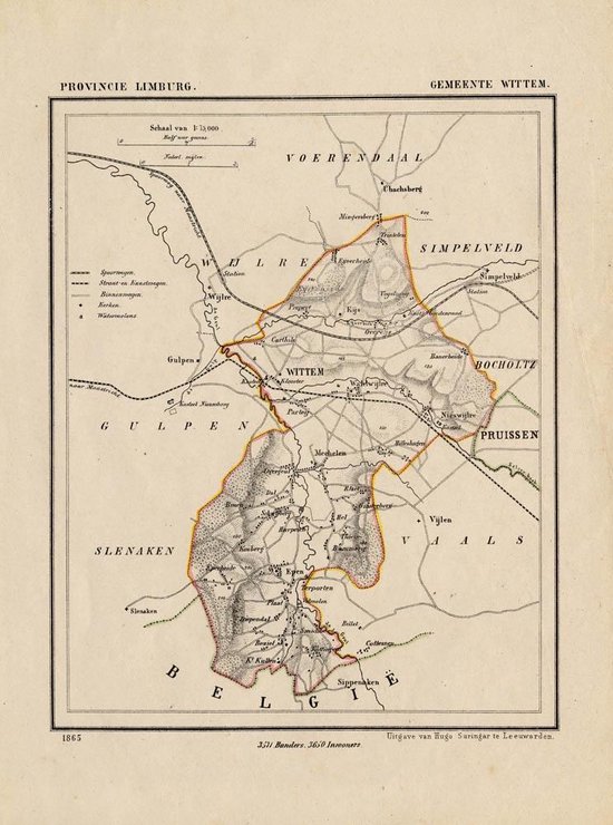 Historische kaart, plattegrond van gemeente Wittem in Limburg uit 1867 door Kuyper van Kaartcadeau.com