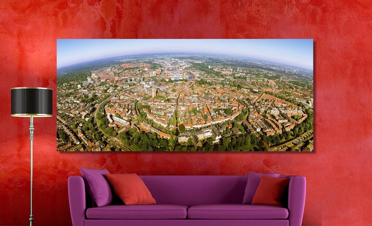 Amersfoort in Panorama | 200 x 90 cm | Foto op Canvas | Luchtfoto | Wanddecoratie | Skyline | Bijzonder Gedetailleerd