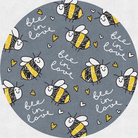 Tapis rond Kinder Tapis de sol pour chambre d'enfants Abeille - Lavable - Antidérapant - 115 x 115 cm