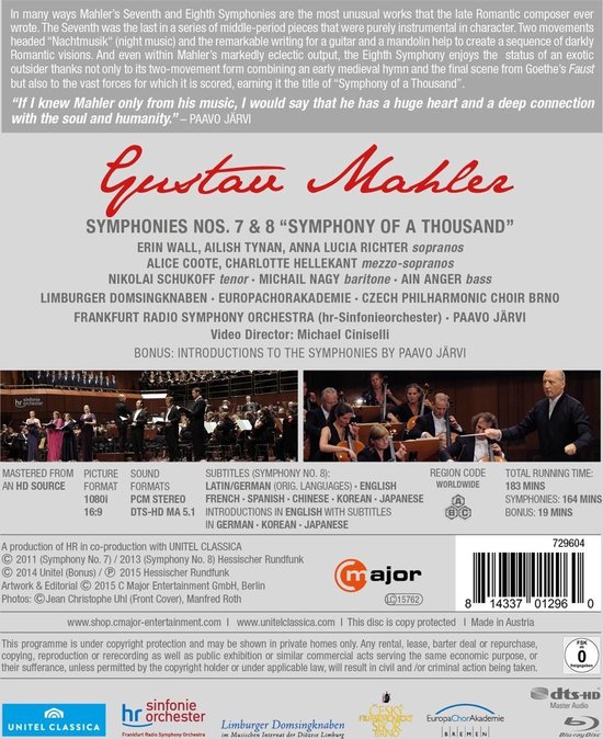 Mahler Symfonie 7&8 Jarvi Blu-Ray, Paavo Jarvi | Muziek | bol.com