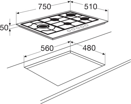 ETNA KG775ZTA - Gaskookplaat - met Wokbrander - 75 cm - Mat Zwart