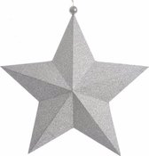 Kerstversiering hangdecoratie ster glitter zilver 34 cm