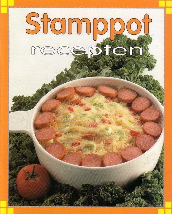 Kookboekje met de titel 'Stamppot recepten', met op de voorkant een ovenschotel met worstjes en groenten.