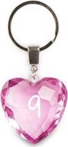 sleutelhanger - 9 jaar - diamant hartvormig roze