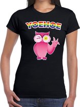 Yoehoe gay pride knipogende roze uil t-shirt zwart voor dames XS