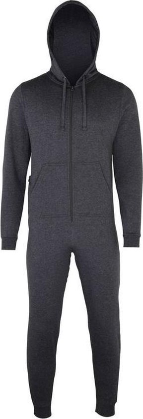 Warme onesie/jumpsuit donkergrijs voor heren - huispakken volwassenen - maat S/M