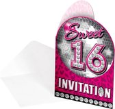 Sweet 16 uitnodigingskaarten 8 stuks - 16 jaar uitnodigingen