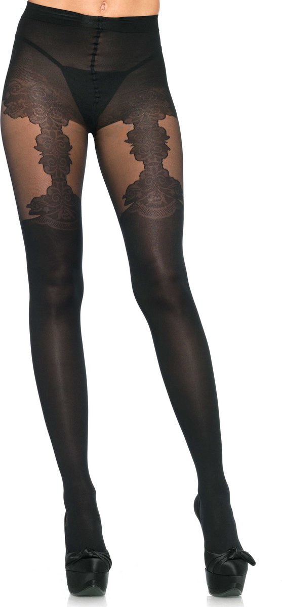 Leg Avenue Floral garterdetail pantyhose ["Zwart"]