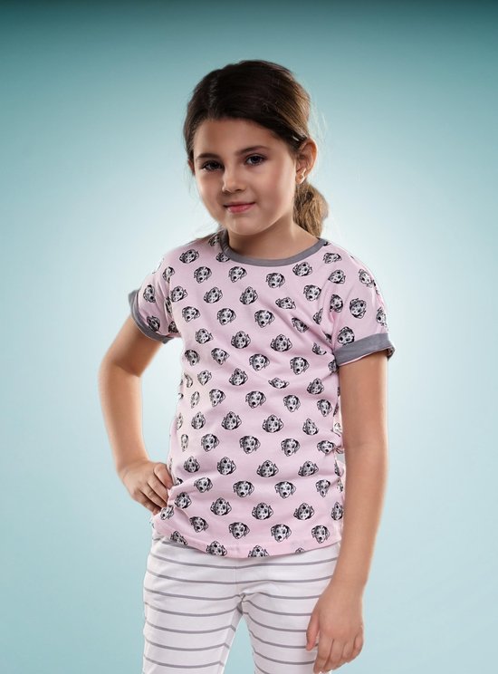 DICE meisjes pyjama met hondjes opdruk, roze/grijs/wit maat 2-3 jaar