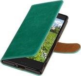 BestCases.nl Groen Pull-Up PU booktype wallet cover hoesje voor Sony Xperia XZ