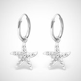 Zilveren oorbellen - oorringen met zilveren hanger - zeester - crystal
