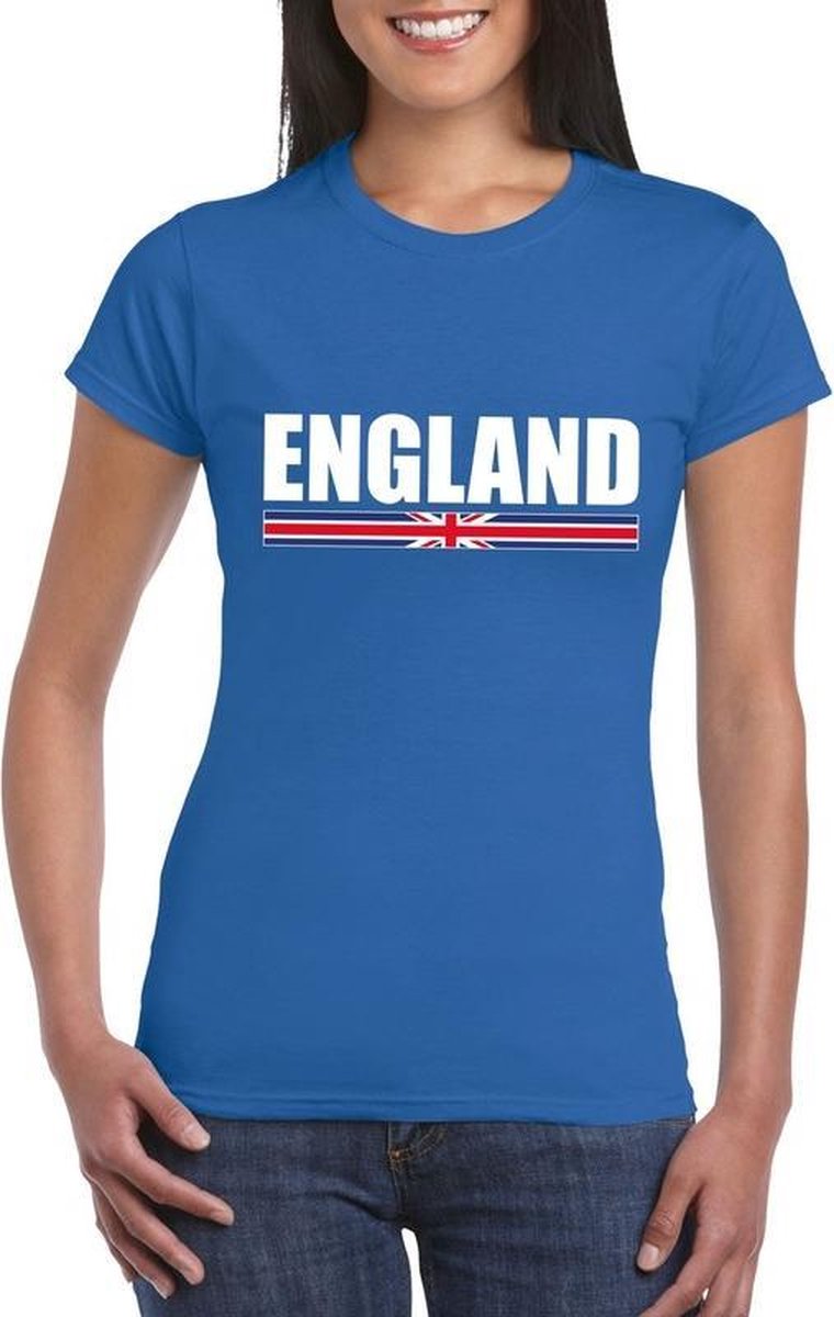 Afbeelding van product Bellatio Decorations  Blauw Engeland supporter t-shirt voor dames - Engelse vlag shirts XS  - maat XS