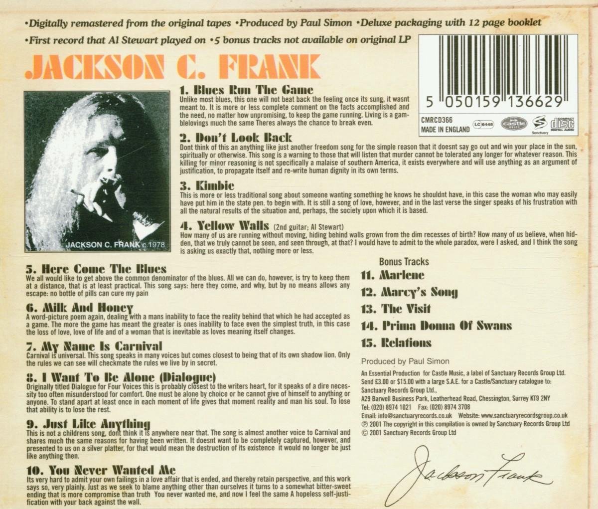 Jackson C. Frank, Jackson C. Frank CD (album) Muziek