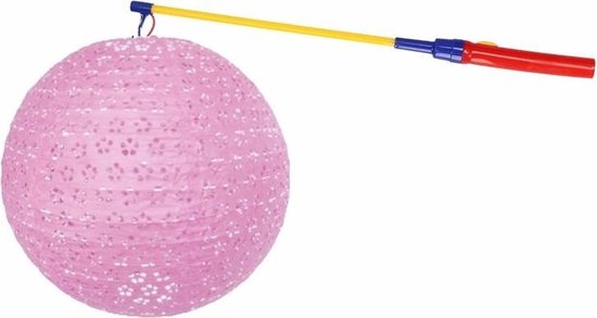 Luxe roze lampion 35 cm met lampionstokje - Sint Maarten lampionnen