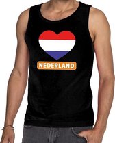 Zwart Nederland hart in vlag singlet/ mouwloos shirt heren -  Koningsdag/voetbal kleding 2XL