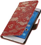 Lace Bookstyle Wallet Case Hoesje voor Huawei Honor 6 Plus Rood