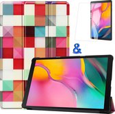 Hoes Geschikt voor Samsung Galaxy Tab A 10.1 2019 Hoes Book Case Hoesje Trifold Cover Met Screenprotector - Hoesje Geschikt voor Samsung Tab A 10.1 2019 Hoesje Bookcase - Blokken