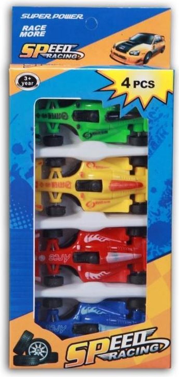 Jonotoys Raceauto's 6 X 2,5 X 1 Cm 4-delig