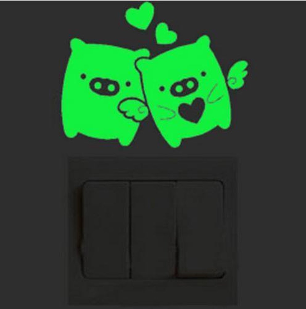 Glow In The Dark Biggetje / Biggen kinderkamer decoratie lichtknop nachtlampje muur sticker