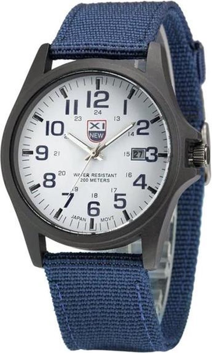New Military Horloge Blauw - Wit| Nylon | Ø 40 mm