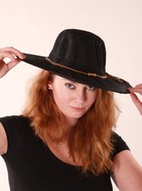 Dames hoed - zwart - bruine bies met kralen - tijdloos