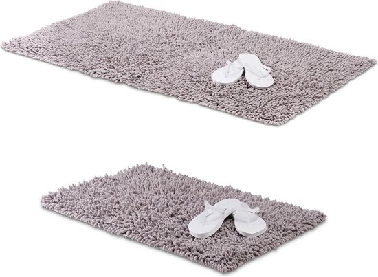 relaxdays Badmat - grijs - antislip douchemat van 100% katoen - badkamer mat - wasbaar 80x150cm - Relaxdays