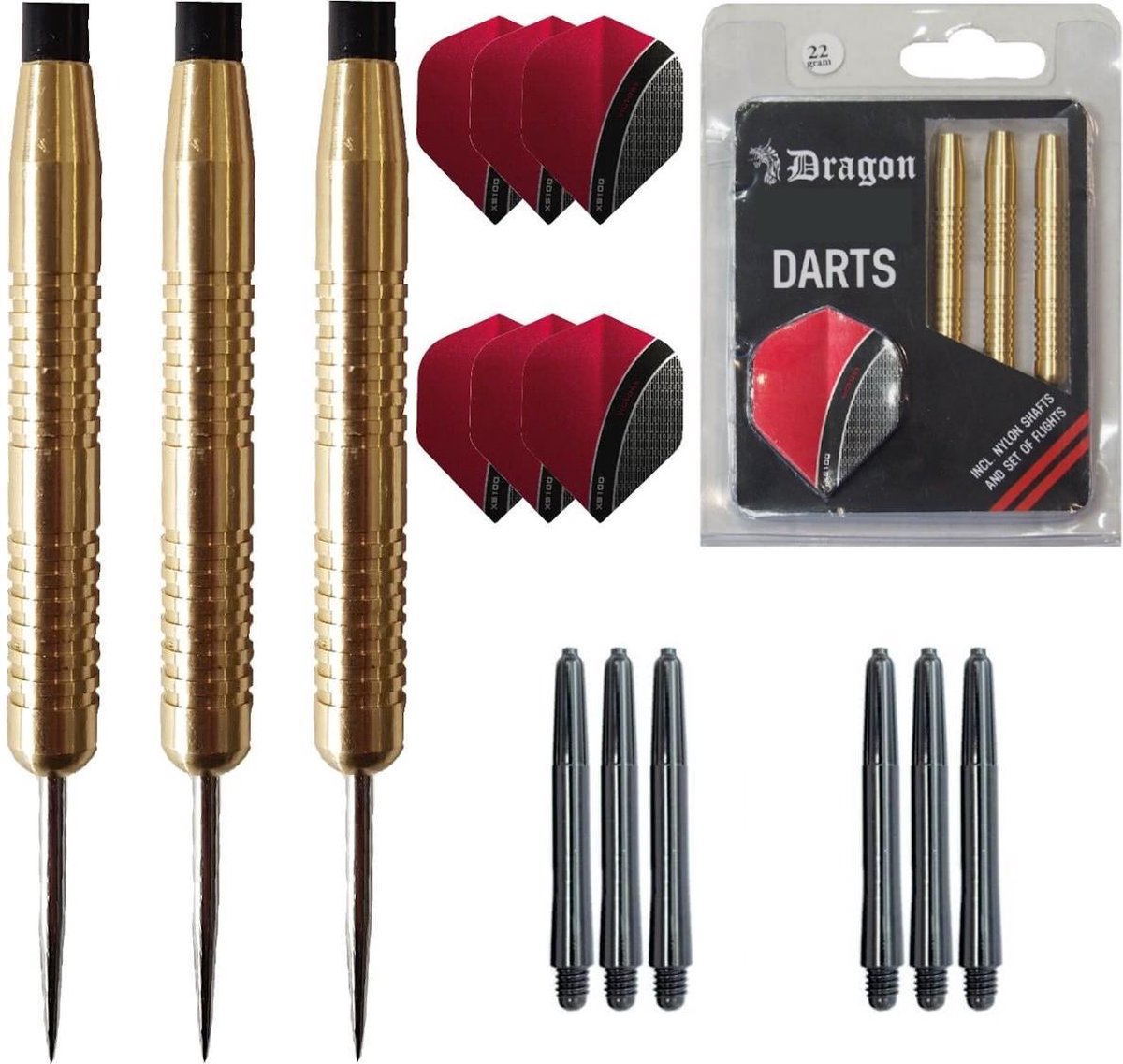 Dragon Darts - 100% Brass - darts pijlen - 22 gram - dartpijlen - inclusief extra's