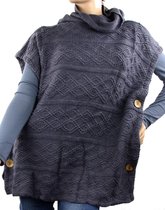 Dielay - Turtleneck Trendy Poncho - Blauw en Grijs - Acryl - 60x55 cm