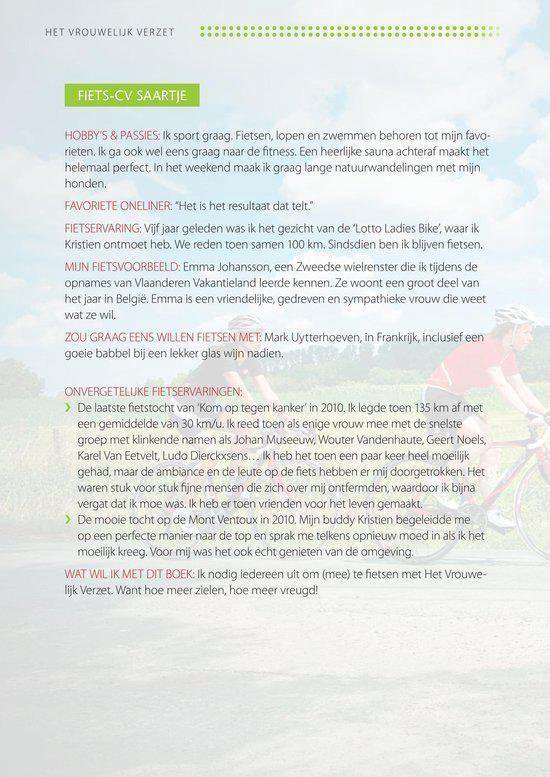 Pagina met tekst over Saartjes fiets-CV, met een kleine illustratie van een vrouw op een fiets.