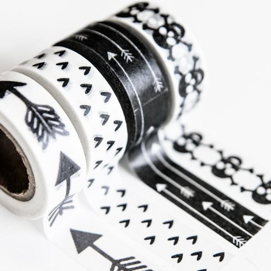 Set van 4 Rolletjes Washi Tape Zwart Wit | Masking Tape Pijlen | bol.com