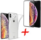 Transparant Hoesje voor Apple iPhone Xs / X Soft TPU Gel Siliconen Case + Tempered Glass Screenprotector Full Screen iCall