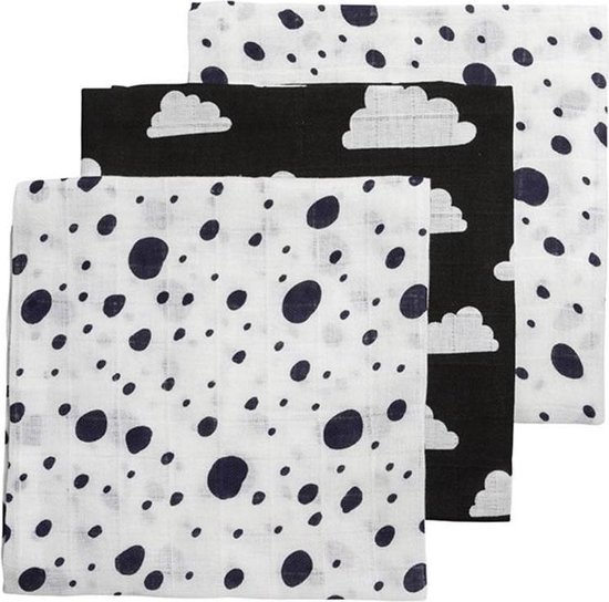 Stijgen Systematisch Remmen Meyco Dots-Clouds-Dots 3-pack hydrofiele luiers - 70 x 70 cm -  Blauw/wit/zwart | bol.com