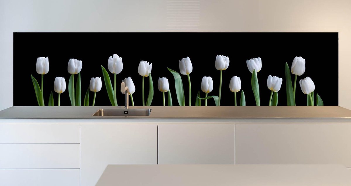Keuken spatwand: -White Tulips- 305x50 cm