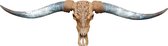 Longhorn Skull Gegraveerd - Skull - Longhoorn - Wanddecoratie - Muurdecoratie - Cognac - 110 / 130 cm breed