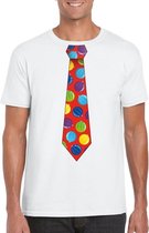 Foute Kerst t-shirt stropdas met kerstballen print wit voor heren 2XL