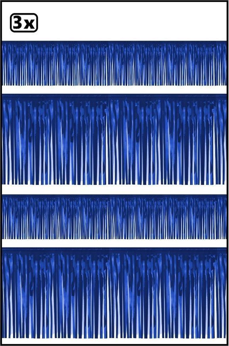3x PVC slierten folie guirlande blauw 6 meter x 30 cm BRANDVEILIG