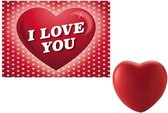 Hartje squishy/stressbal met valentijnskaart I Love You - Valentijnsdag cadeaus