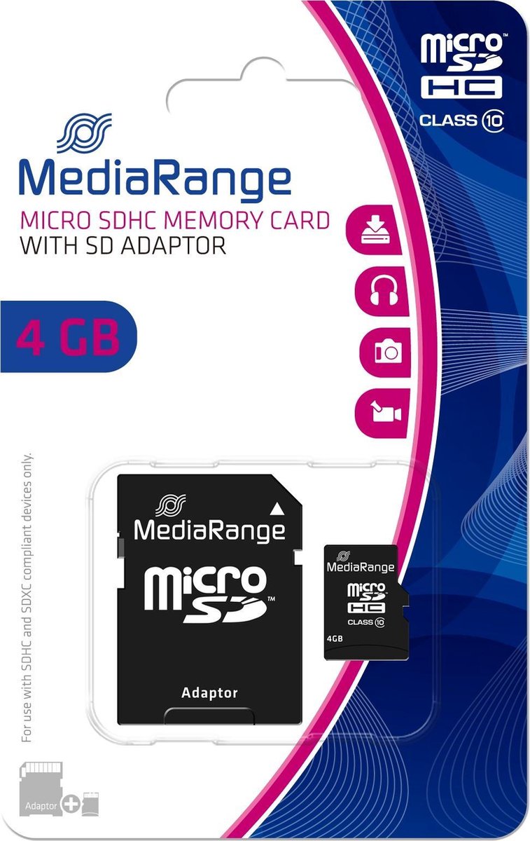 SD Micro SD Card 4GB MediaRange SD CL.10 inkl. Adapter