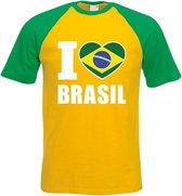 Geel/ groen I love Brazilie fan baseball shirt heren 2XL