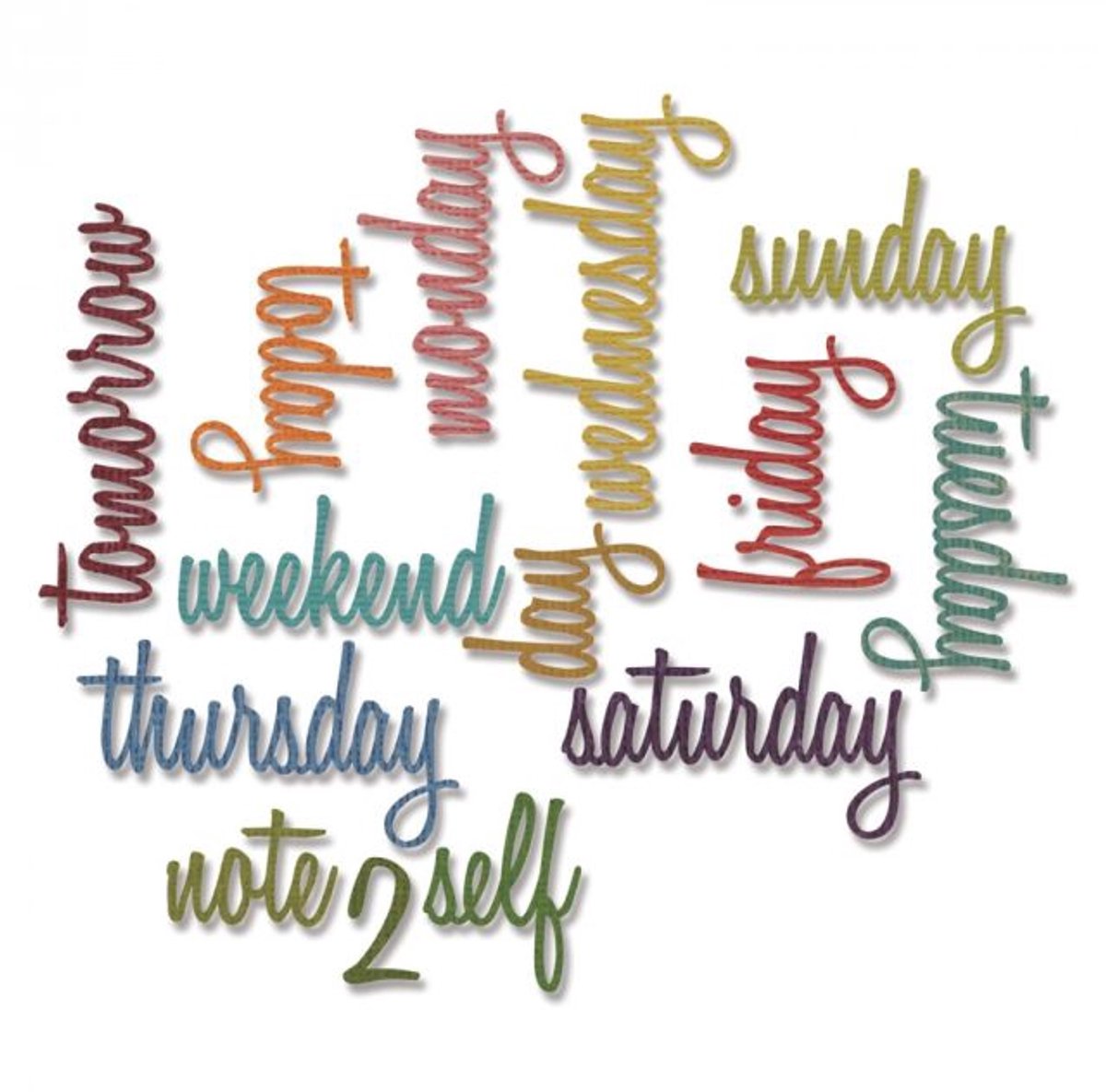 Sizzix Thinlits set by Tim Holtz, 14 stanzen, Weekdagen Script