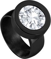 Quiges RVS Schroefsysteem Ring Zwart Glans 17mm met Verwisselbare 12mm Mini Munt - SLSRS54517