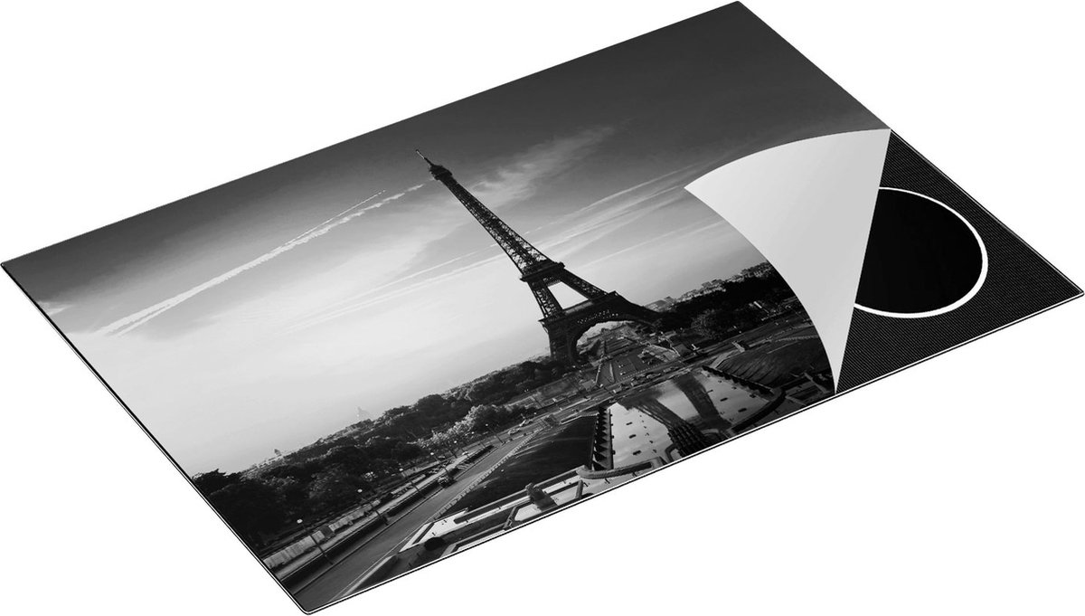 Chefcare Inductie Beschermer Parijs Eiffeltoren tijdens de Zonsopkomst - Zwart Wit - 81,6x52,7 cm - Afdekplaat Inductie - Kookplaat Beschermer - Inductie Mat
