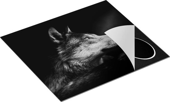 Chefcare Inductie Beschermer Wolvenkop met een Zonnestraal - Wolf - Zwart Wit - 59x51 cm - Afdekplaat Inductie - Kookplaat Beschermer - Inductie Mat