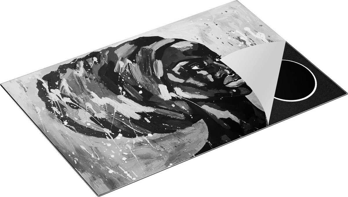 Chefcare Inductie Beschermer Getekende Afrikaanse Vrouw - Abstract - Zwart Wit - 80x50 cm - Afdekplaat Inductie - Kookplaat Beschermer - Inductie Mat