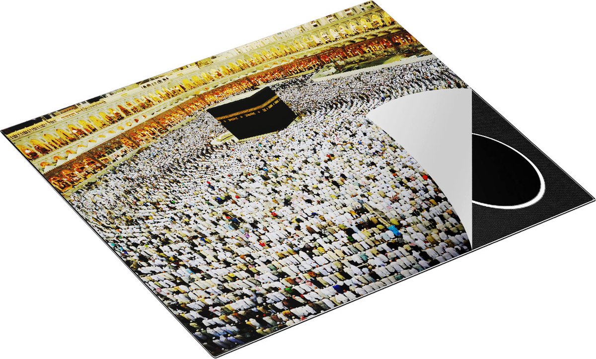 Chefcare Inductie Beschermer Zwarte Steen in Mekka met Biddende Moslims - 58,3x51,3 cm - Afdekplaat Inductie - Kookplaat Beschermer - Inductie Mat