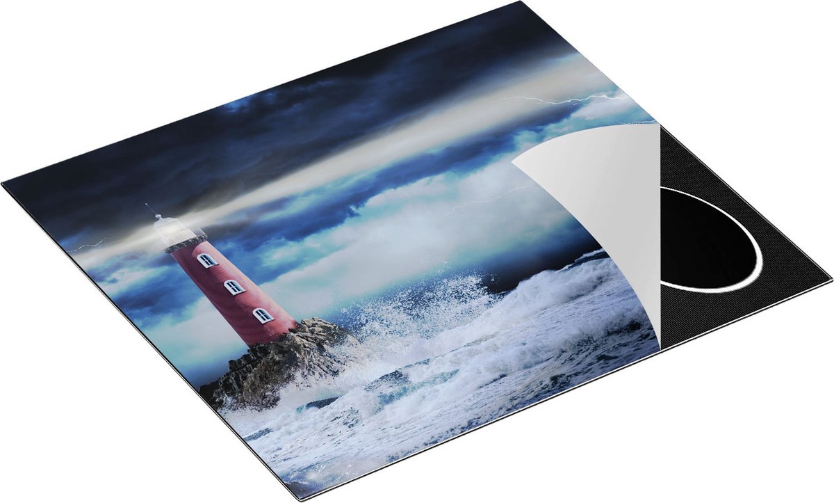 Chefcare Inductie Beschermer Vuurtoren op een Storm Zee met Golfen Water - 59x52 cm - Afdekplaat Inductie - Kookplaat Beschermer - Inductie Mat